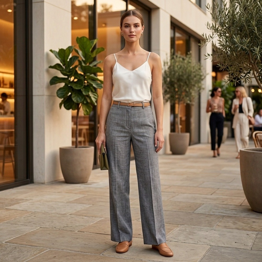 BCBG‎ Max Azria Pants Women's 10 Linen Blend Camilla Wide Leg Work Stretch Gray